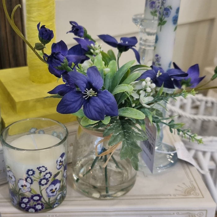 Dark Blue Spring Flowers in Glass Vase