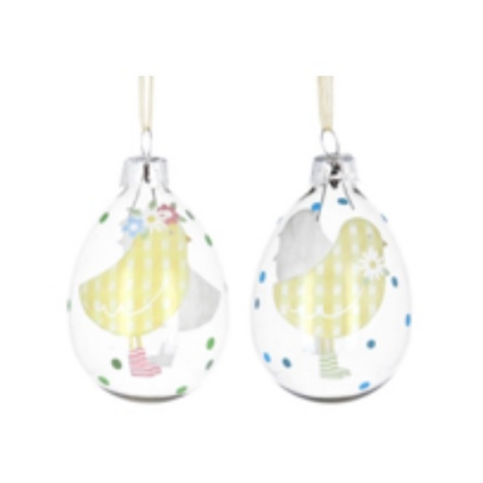 Gingham Chick Clear Glass Egg Decorations