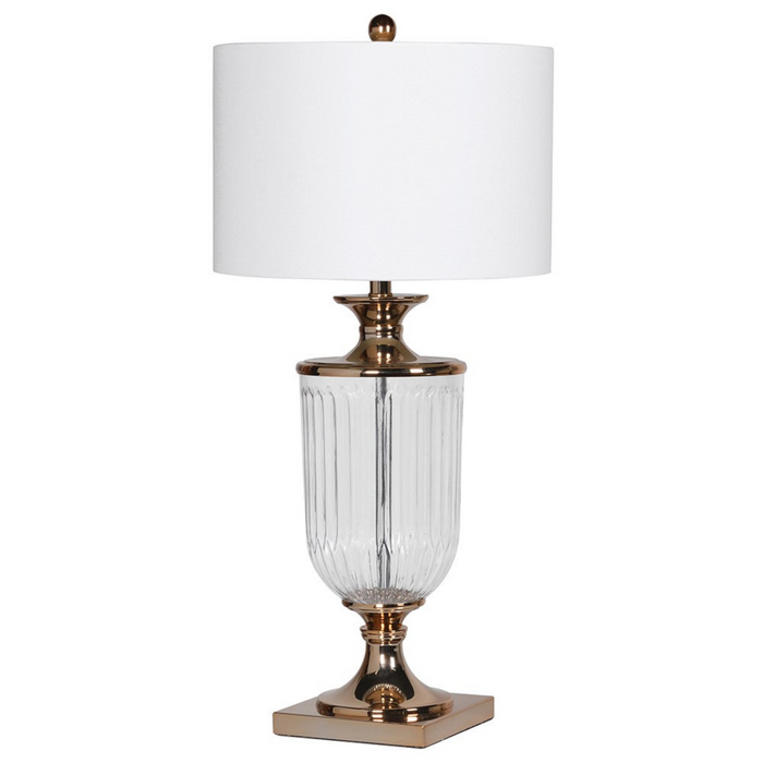 Glass Urn Lamp with Linen Shade