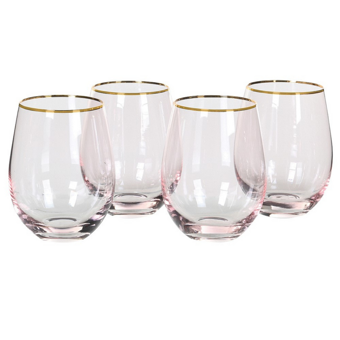 Set of 4 Gold Rim Rose Tint Tumbler Glasses