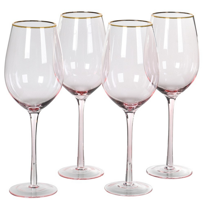Set of 4 Gold Rim Rose Tint Wine Glasses