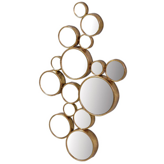Golden Bubbles Mirror – playful gold metal mirror with 15 circular mirror panels. Joyful, elegant wall décor. Buy online at www.lilybloom.ie or visit Lily Bloom, Gorey, Ireland.