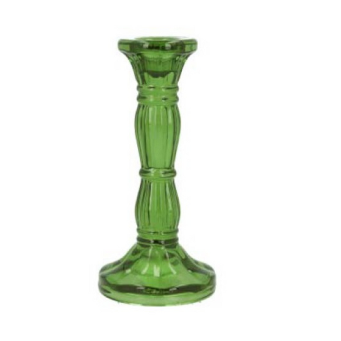 Green Glass Moulded Candlestick