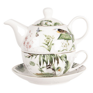 Green and White Bird Print Tea for One delivery nationwide www.lilybloom.ie