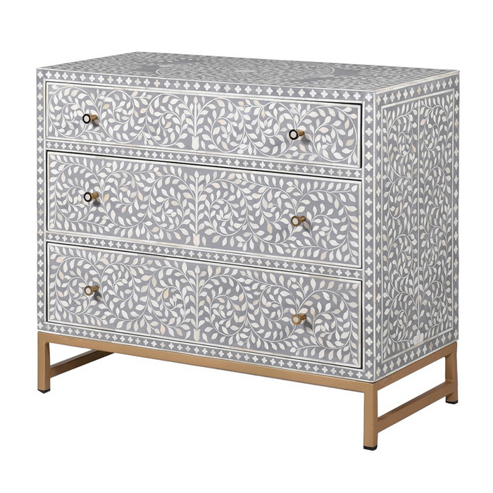 Grey Bone Inlay 3 Drawer Chest