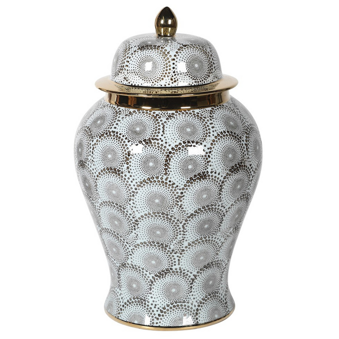 Grey Lidded with Gold Rim Ceramic Jar