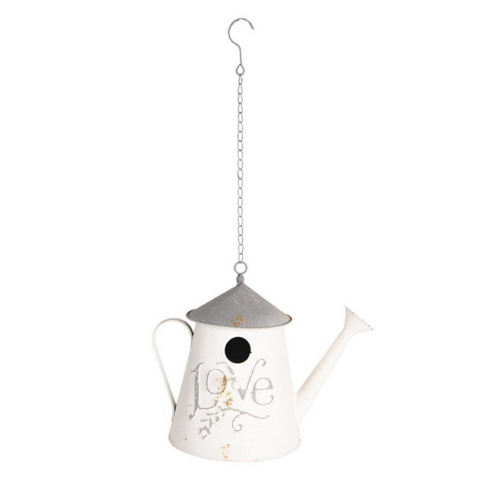 White Watering Can Hanging Bird House