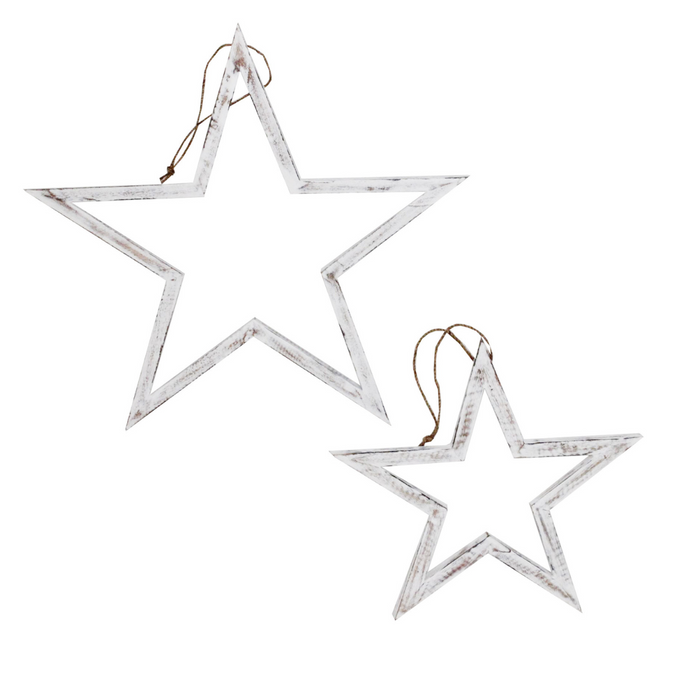 Antique White Hanging Wooden Star Set Of 2