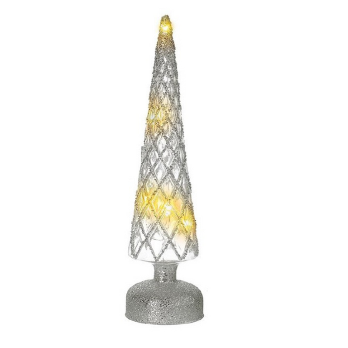 LIGHT UP SILVER DECORATED GLASS CONE