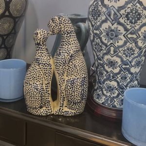 Large Blue Dotty Kissing Cats