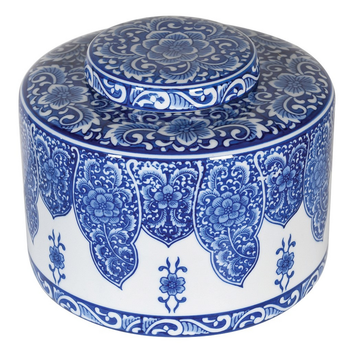 Large Blue and White Lidded Jar