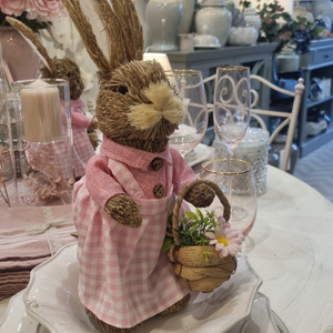 Large Bristle Bunny with Pink Gingham Dress nationwide delivery www,lilybloom.ie