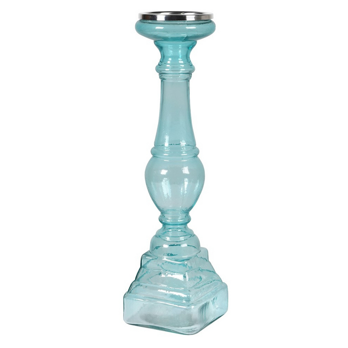 Large Opaque Blue Glass Candle Stick