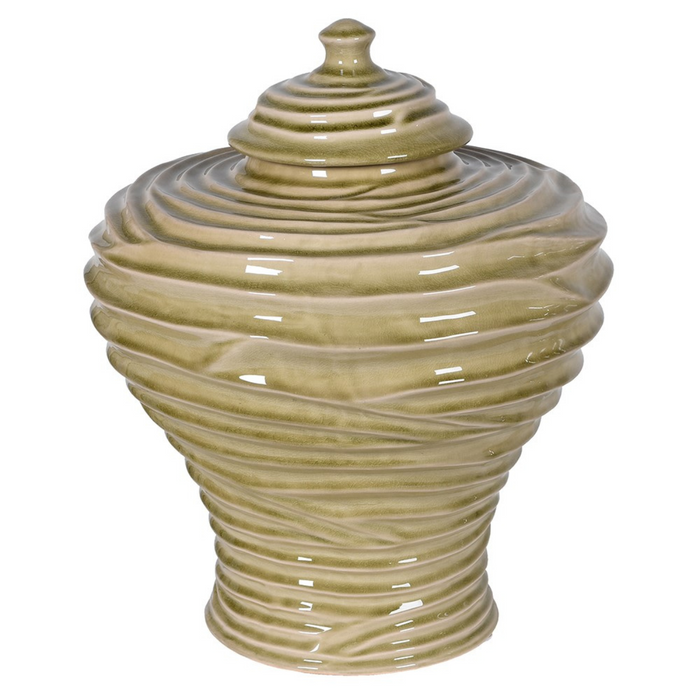 Large Sage Rippled Vase with Lid