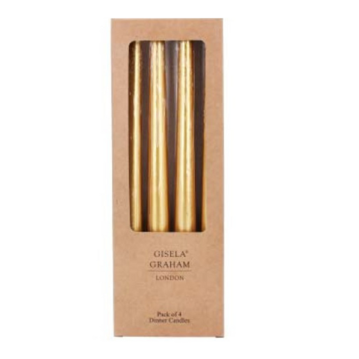 Metallic Gold Taper Dinner Candles - set of 4