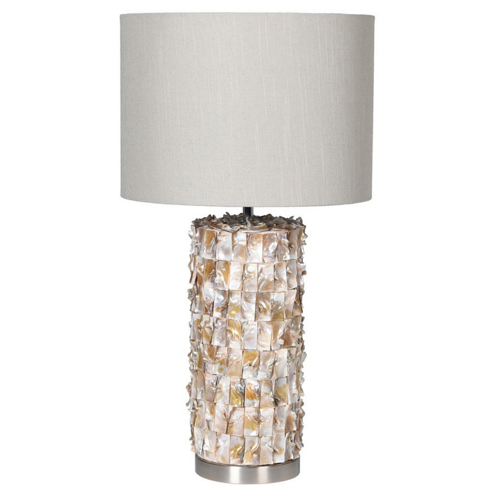 Mother of Pearl Effect Ceramic Lamp with Linen Shade