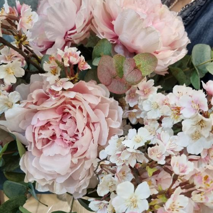 Large Boxed Pink Peony Cherry Blossom & Blush Eucalyptus Arrangement