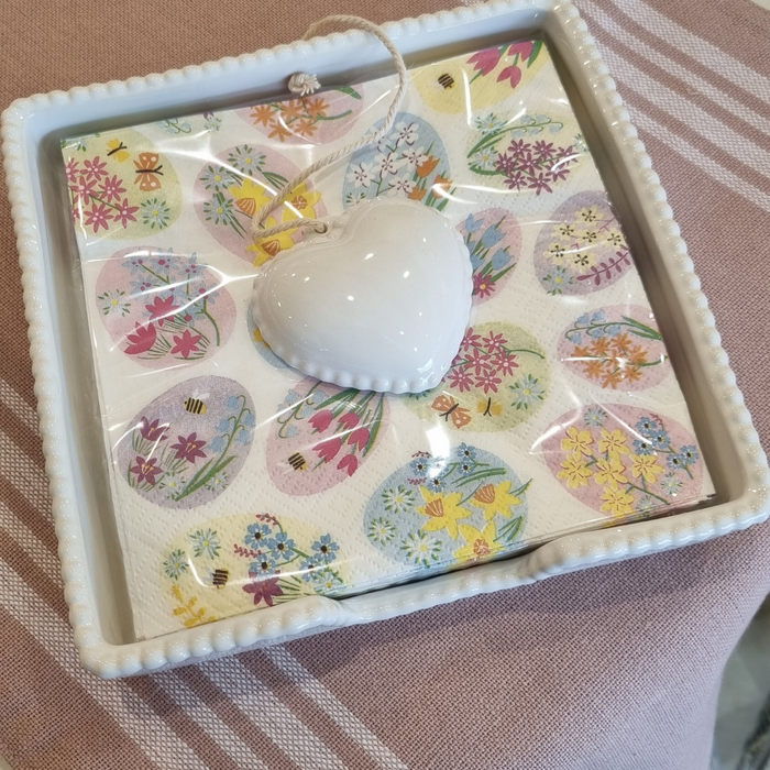 Ceramic Heart Napkin Holder and Easter Egg Napkins Set