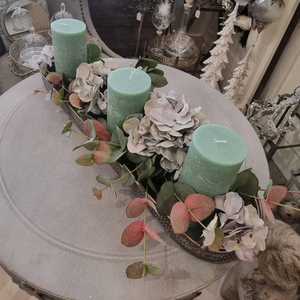 Oblong tray & sage Candle Display