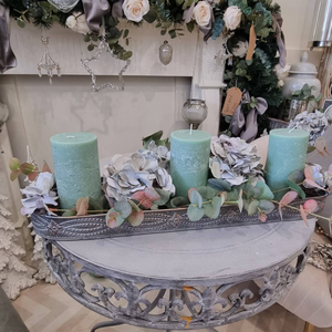 Oblong tray & sage Candle Display