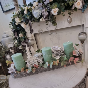 Oblong tray & sage Candle Display