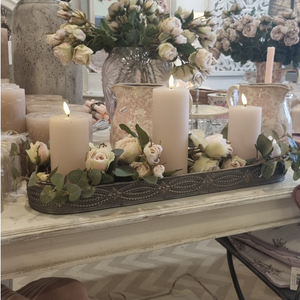 Oblong Tray with Pink LED Candles & Pink Roses