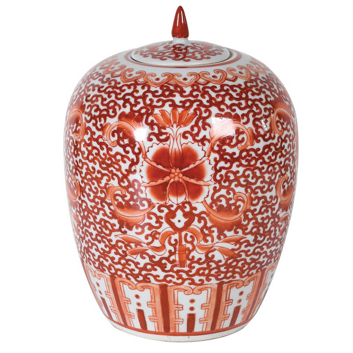 Orange Patterned Lidded Vase