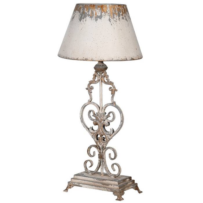 Ornate Distressed Iron Table Lamp with Shade