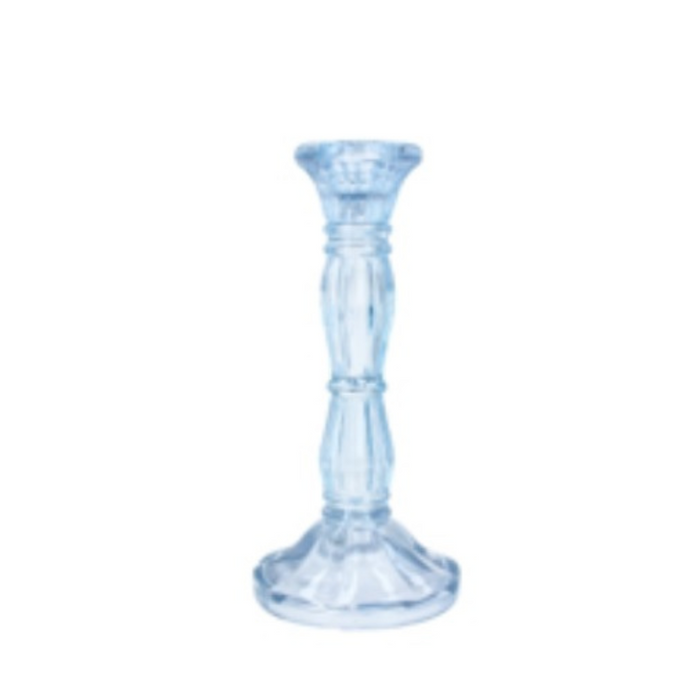 Pastel Blue Moulded Glass Candlestick - Medium