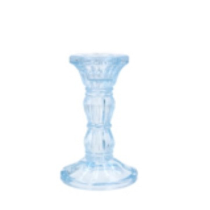 Pastel Blue Moulded Glass Candlestick - Small