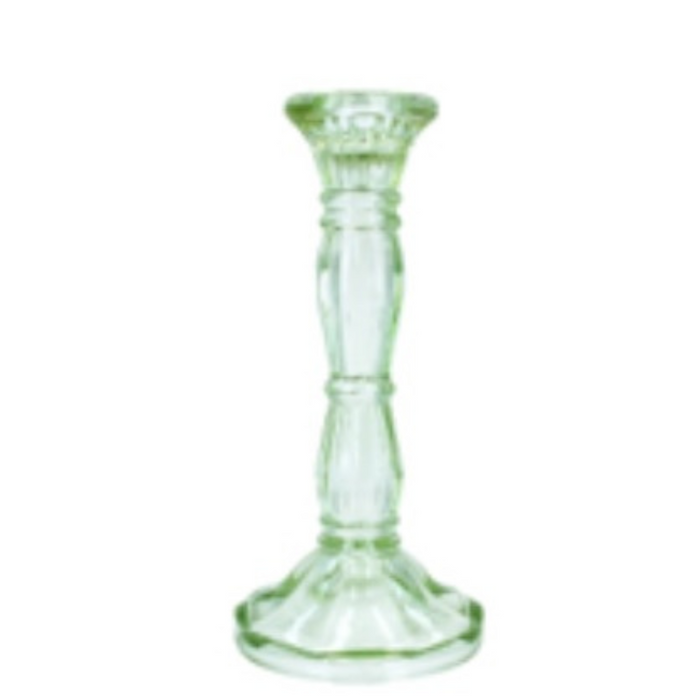 Pastel Green Moulded Glass Candlestick - Medium