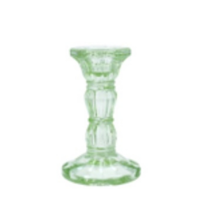 Pastel Green Moulded Glass Candlestick  - Small