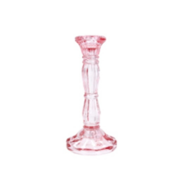 Pastel Pink Moulded Glass Candlestick - Medium