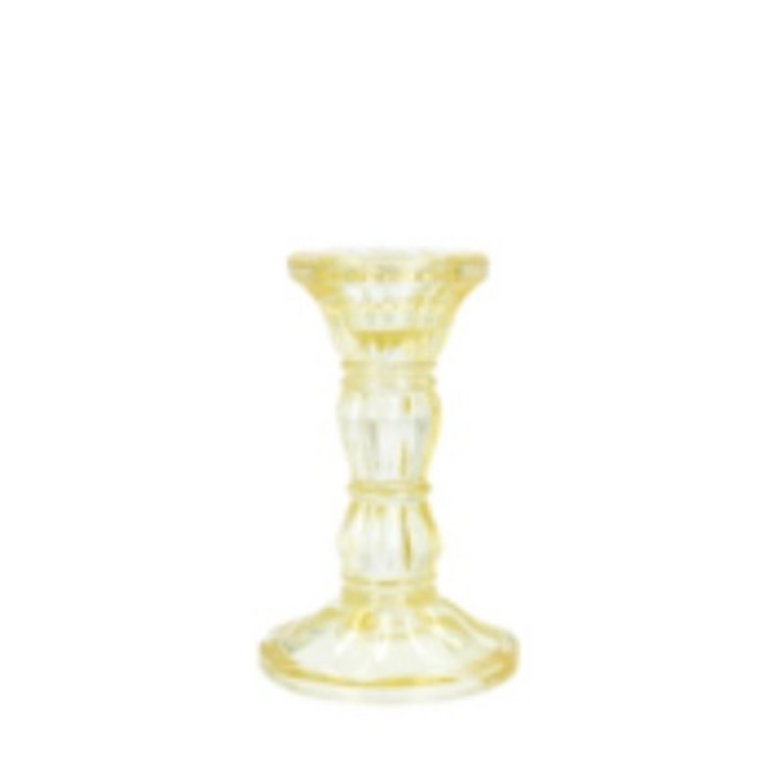 Pastel Yellow Moulded Glass Candlestick - Small