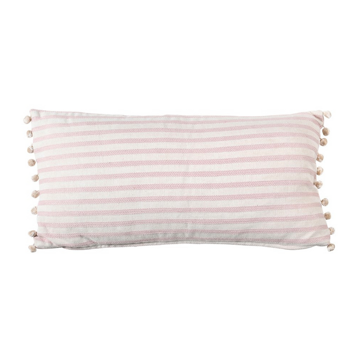 Pink Stripe Oblong Cushion Cover with Pompoms