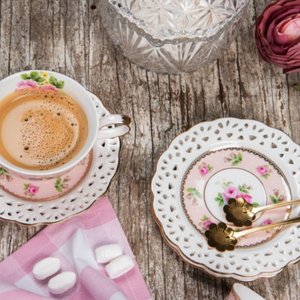 Pink and gold floral cup and saucer delivery nationwide www.lilybloom.ie