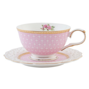 Pink porcelain with gold trim rose cup and saucer delivery nationwide www.lilybloom.ie