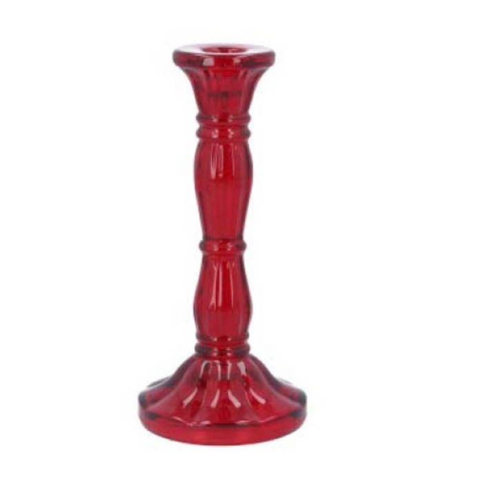 Red Glass Moulded Candlestick Large