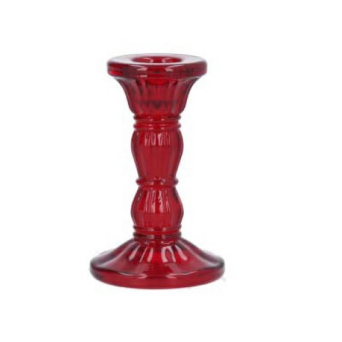 Red Glass Moulded Candlestick Small