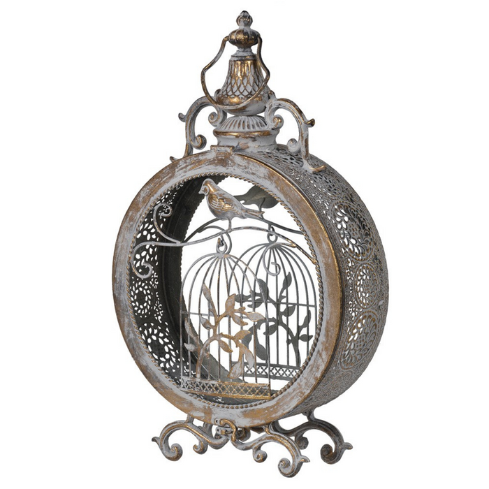 Round Metal Lantern with Birdcage