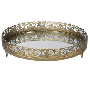 Round Palm Tree Filigree Mirrored Tray nationwide delivery www.lilybloom.ie