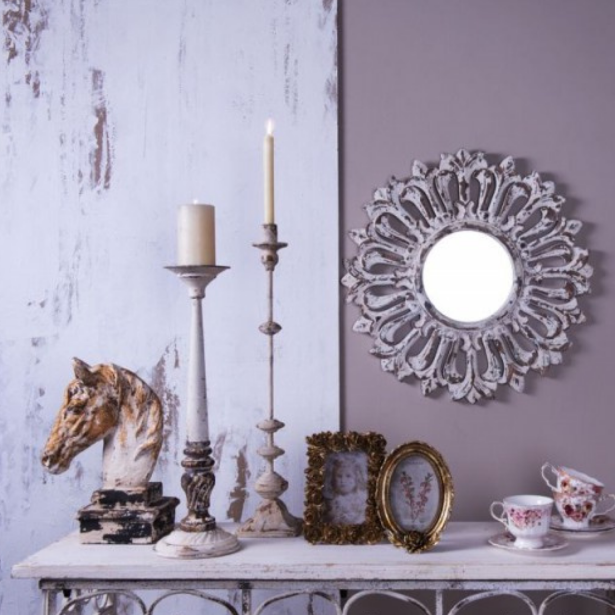 White shop distressed mirror