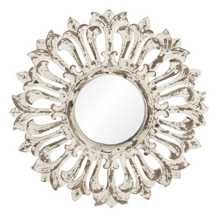 Round White Distressed Wall Mirror