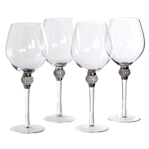 Set 4 White Wine Diamante Silver Glasses  www.lilybloom.ie