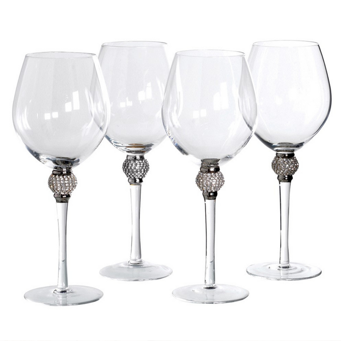 Set 4 Diamante White Wine Glasses