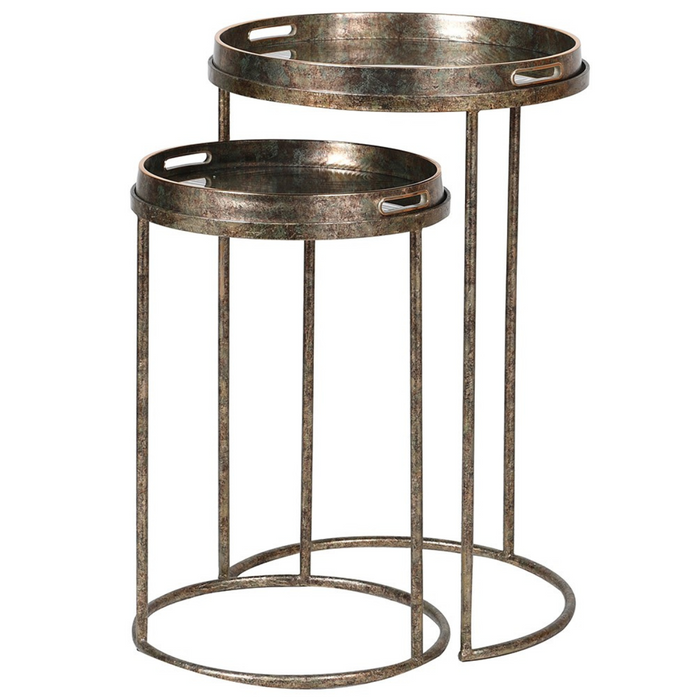 Set of 2 Mirrored Fern Pattern Tray Tables