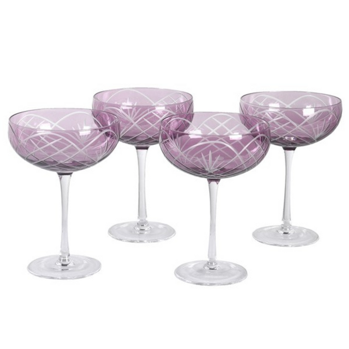 Set of 4 Blush Etched Champagne Glasses