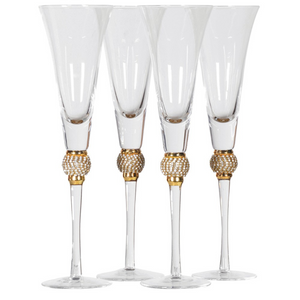 Set of 4 Gold Diamante Ball Champagne Flutes nationwide delivery www.lilybloom.ie