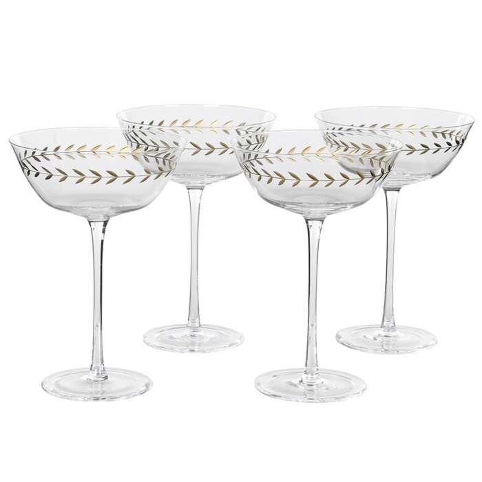 Set of 4 Gold Leaf Martini/champagne Glasses