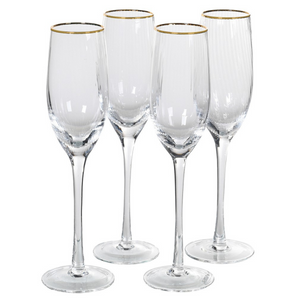 Set of 4 Gold Rim Ribbed Champagne Glasses nationwide delivery www.lilybloom.ie 